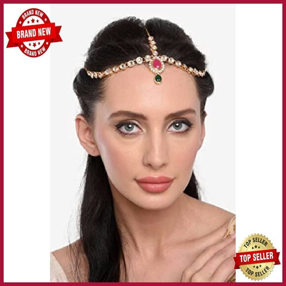 Vintage Crystal Kundan Head Chain Bridal Hair Accessory 6.1 Inch main image 4